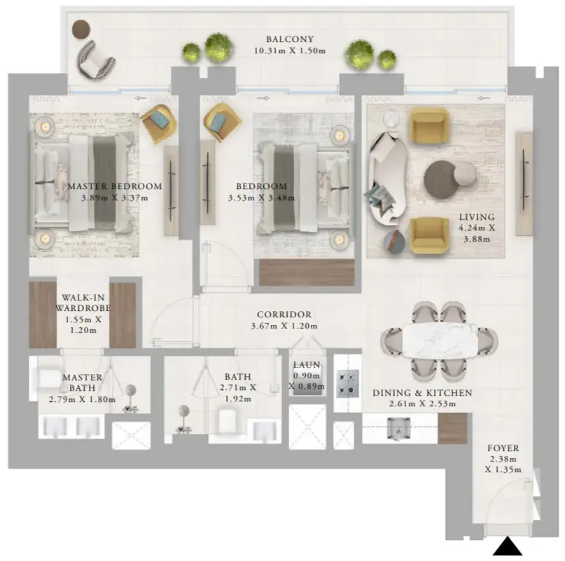 Creek Haven 2 bed floor plan, 1,192 – 1,193 sqft