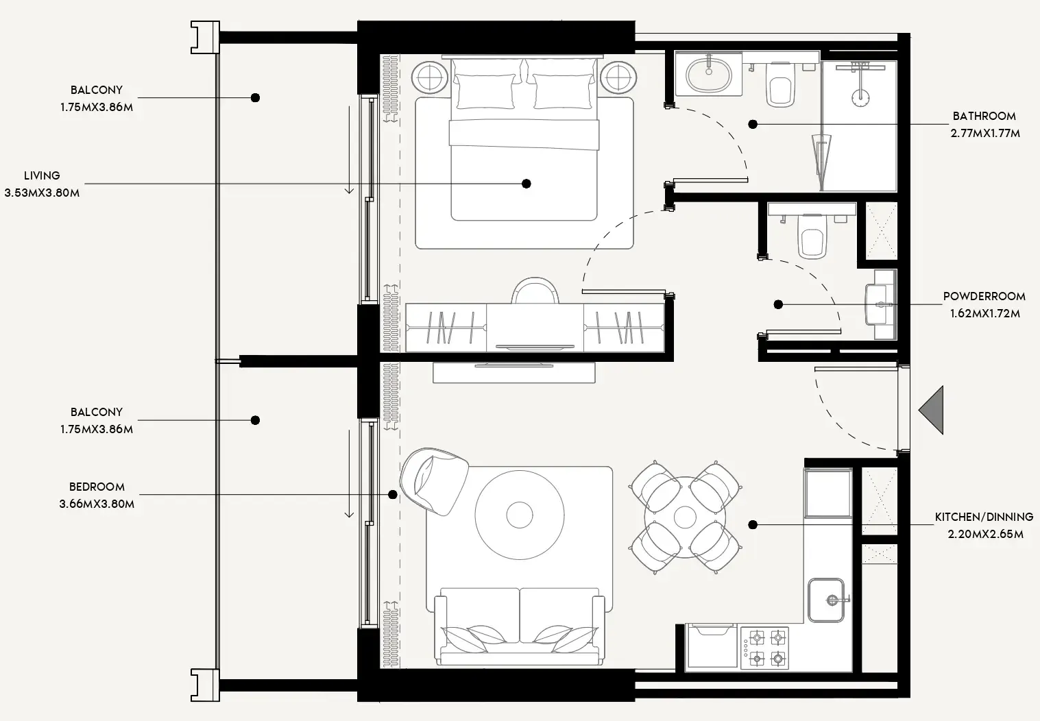 Azizi Venice 1 bed floor plan, 708 sqft