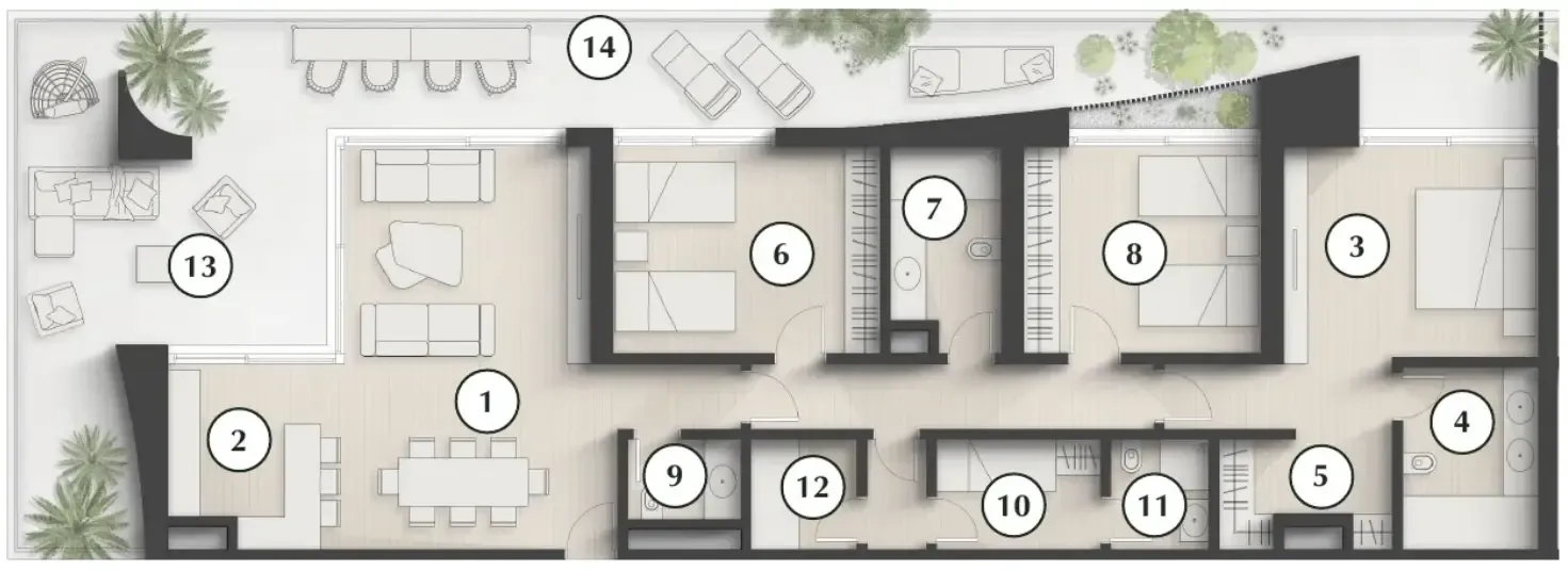 Lunaya Terraces 3 bed floor plan, 2,490 sqft