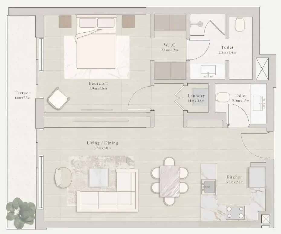 Emerge Residences 1 bed floor plan, 774 sqft