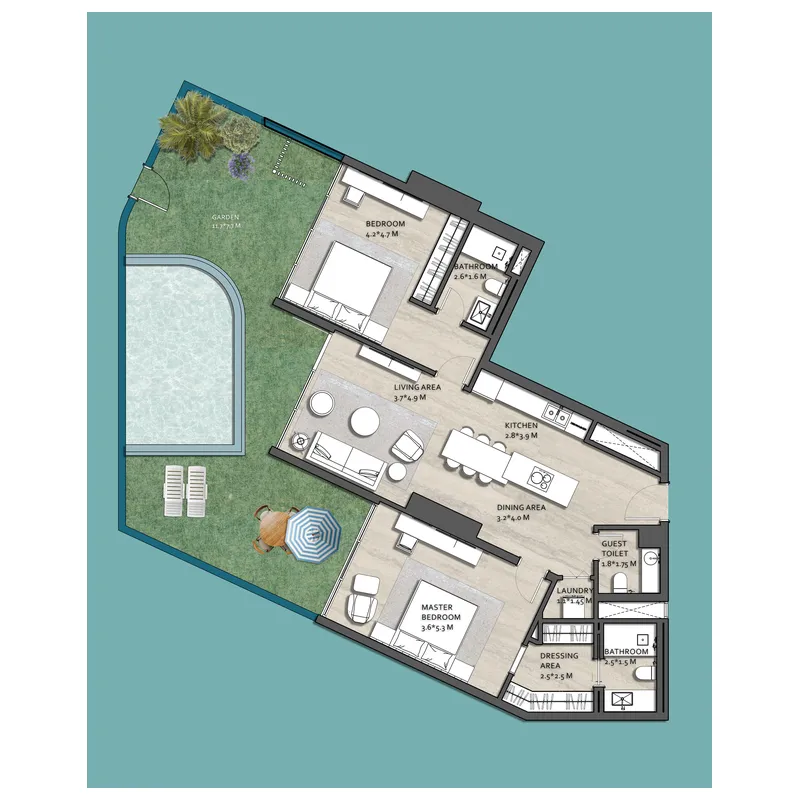 Vistal by Victoria Swarovski 2 bed floor plan, 1,848 sqft
