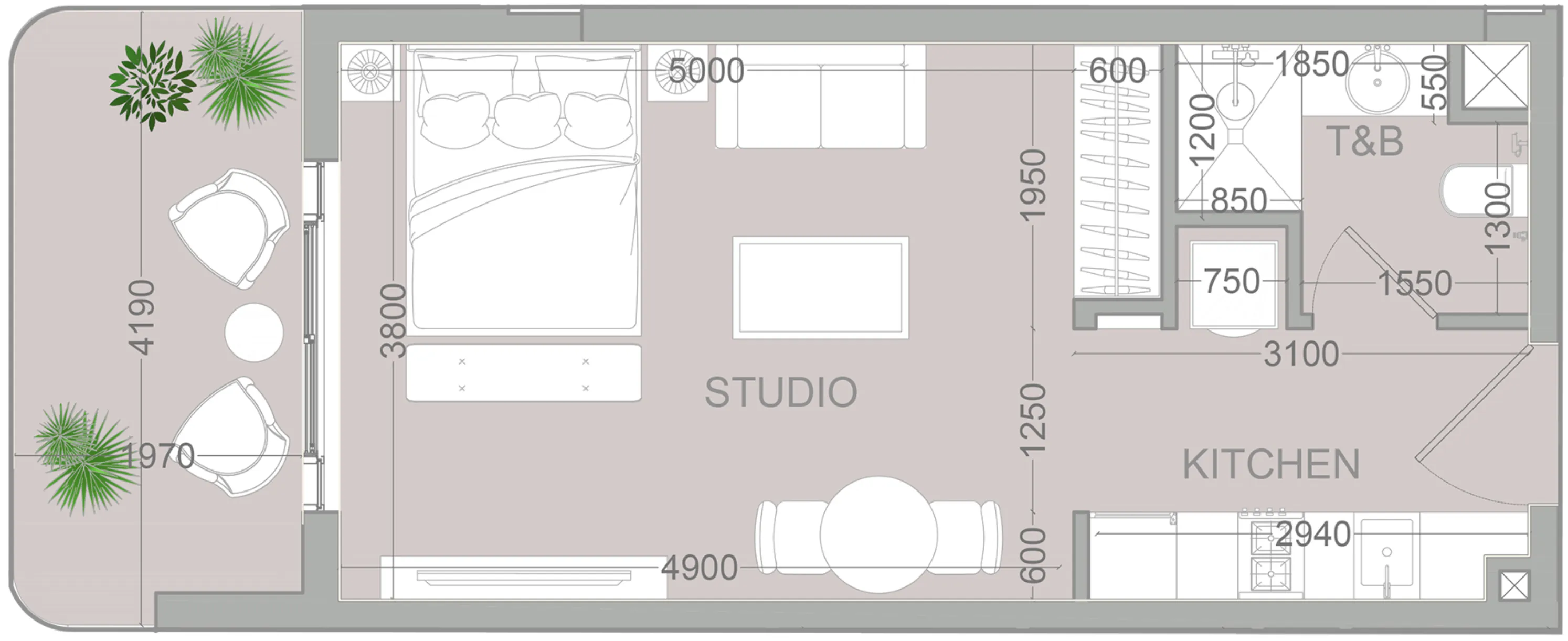 TETR1S Tower Studio floor plan, 452 sqft