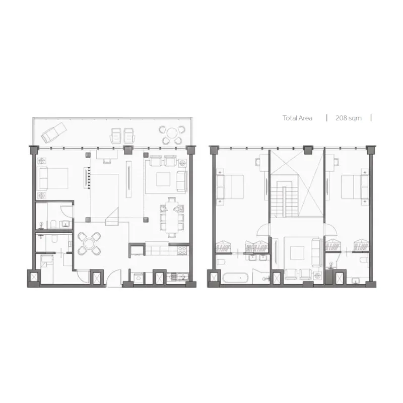 Yas Beach Residence 2 bed floor plan, 2,155 – 2,274 sqft