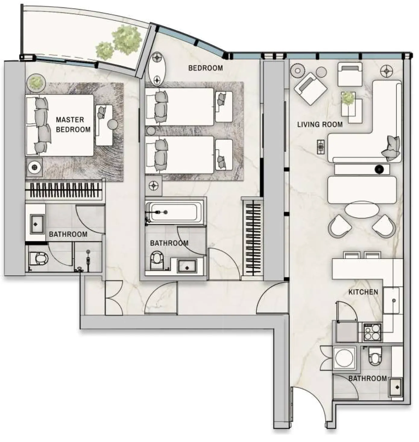 The Biltmore Residences Sufouh 2 bed floor plan, 1,109 sqft