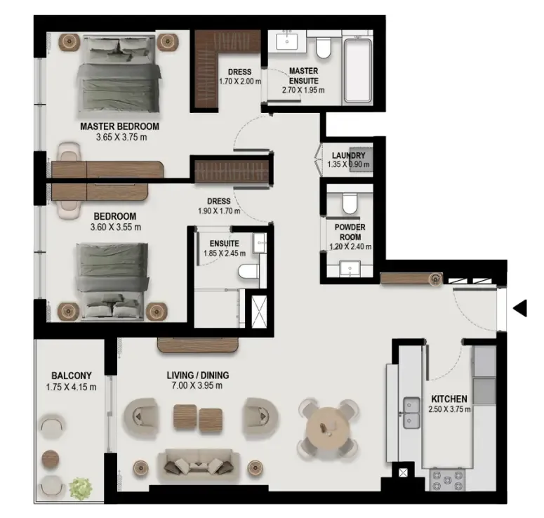 Boulevard Park at Wasl Gate 3 bed floor plan, 1,866 sqft