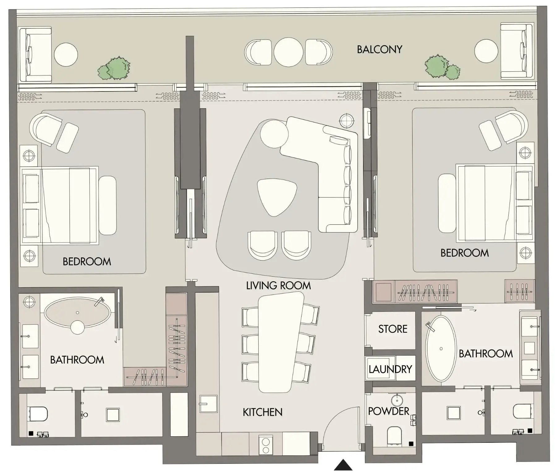 W Hotels and Residences Al Marjan 2 bed floor plan, 1,615 sqft