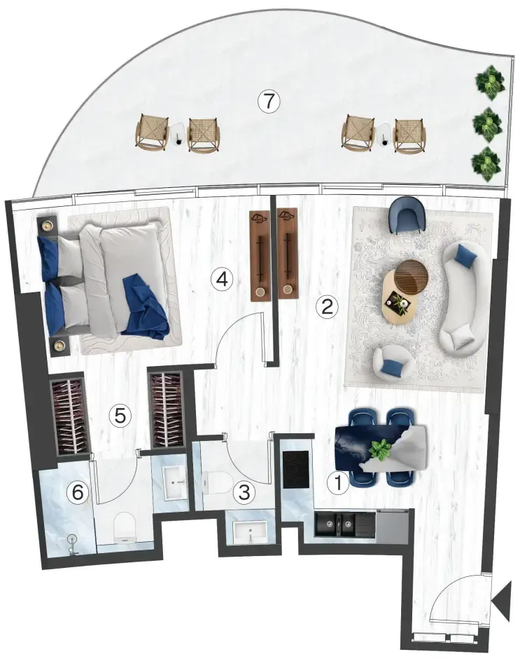 Radisson Blu Hotel & Residences 1 bed floor plan, 852 sqft