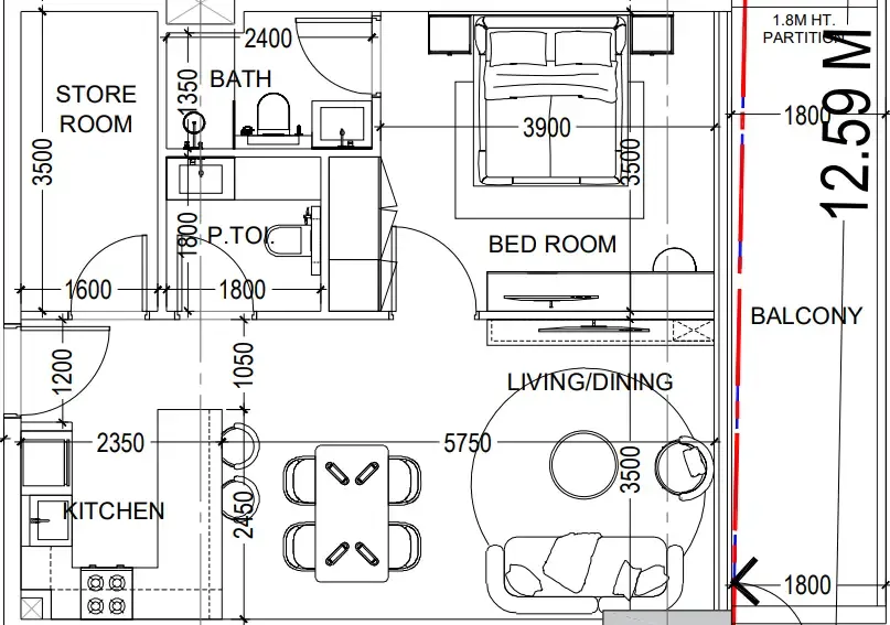 Al Haseen Residences 6 1 bed floor plan, 796 sqft