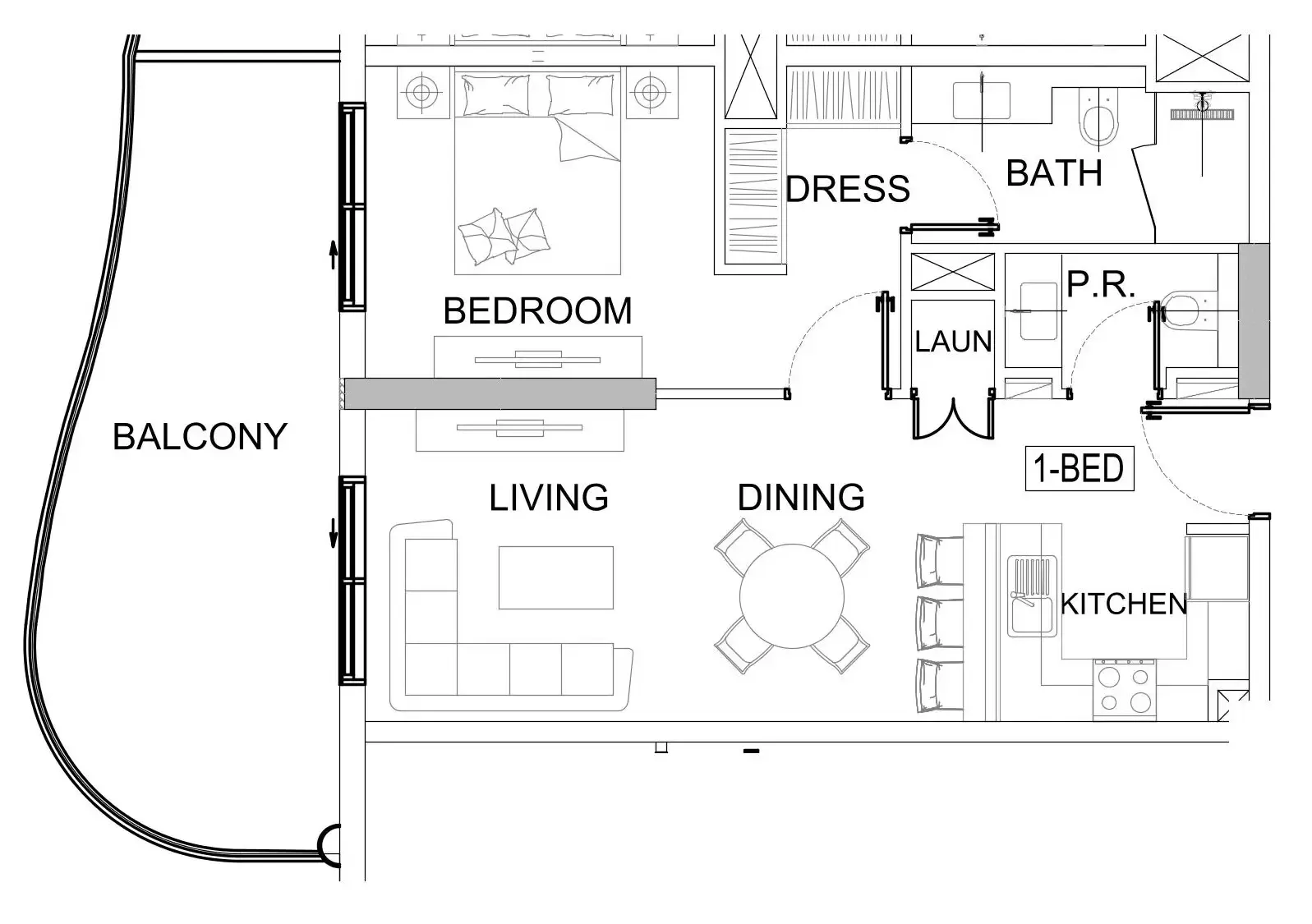 Valencia 1 bed floor plan, 812 sqft