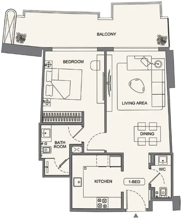 Binghatti Wraith 1 bed floor plan, 812 sqft