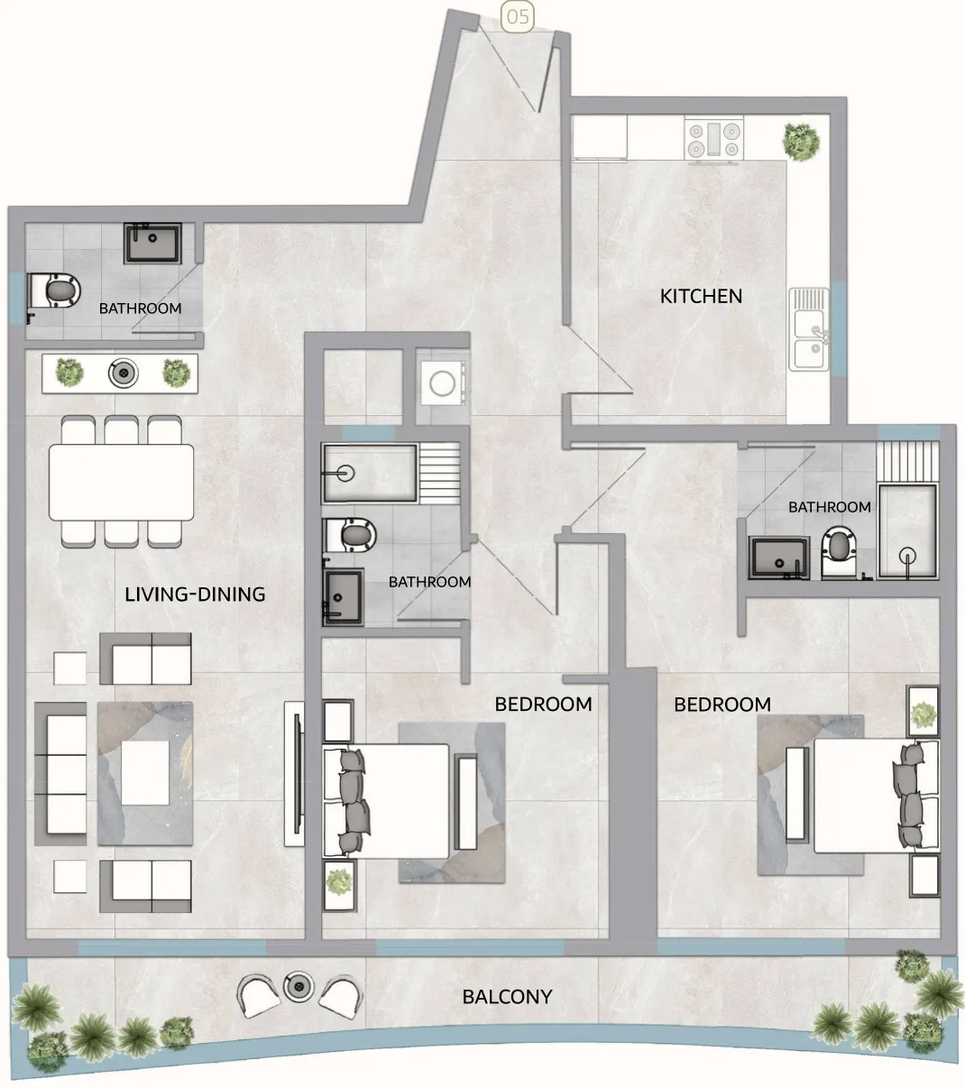 One 678 Residences 2 bed floor plan, 1,778 – 1,914 sqft