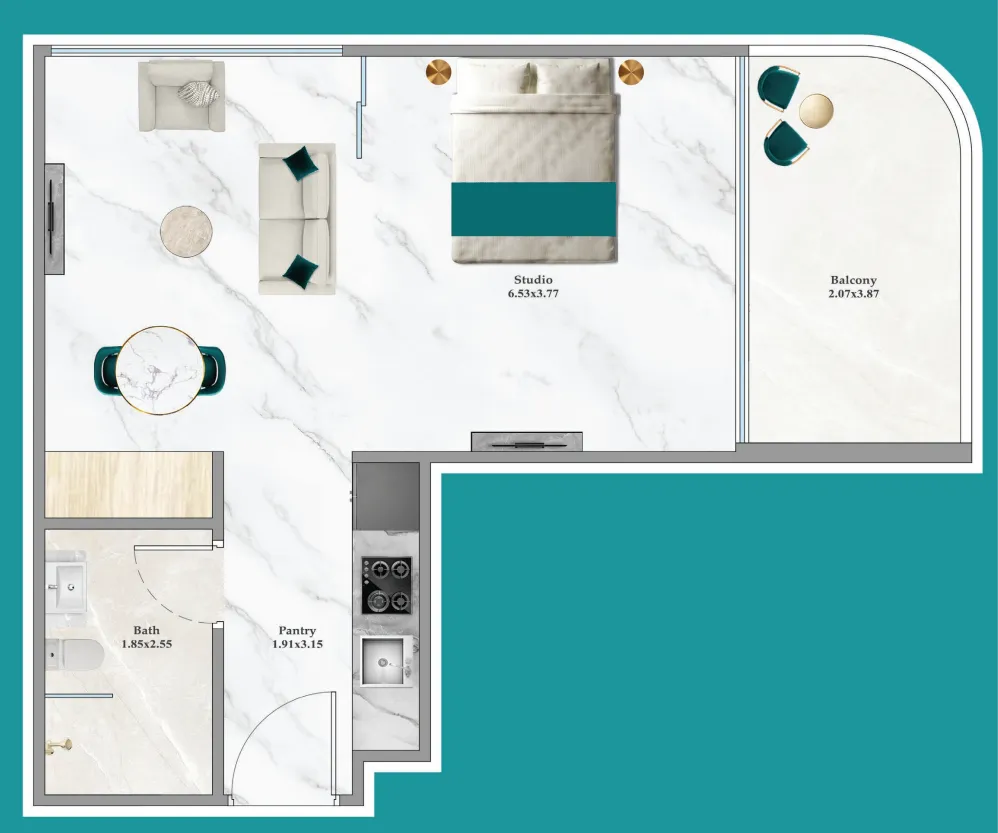 Breez Studio floor plan, 466 sqft