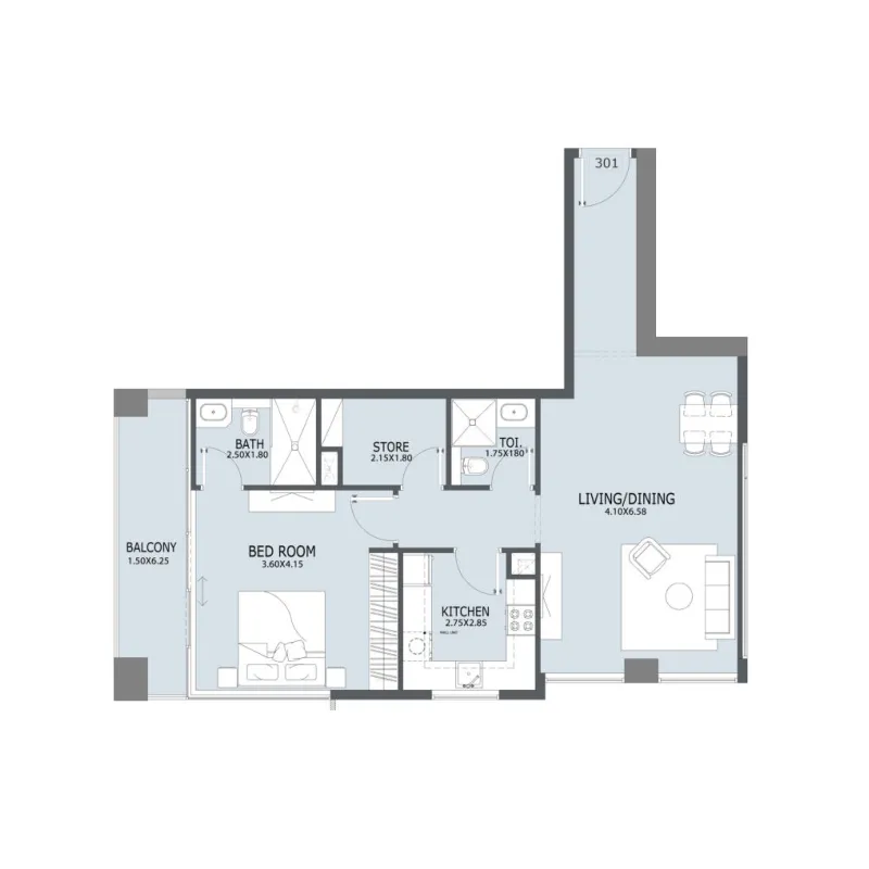 Al Ghaf 2 1 bed floor plan, 953 sqft