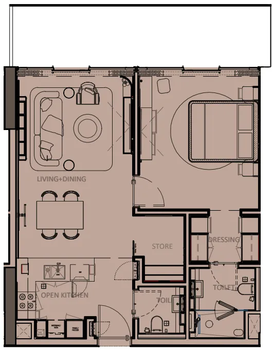 Sunset Bay Grand 1 bed floor plan, 945 sqft