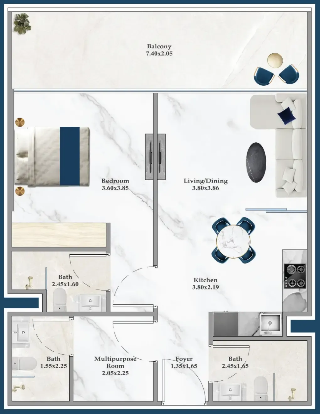 Serenz 1 bed floor plan, 759 – 769 sqft