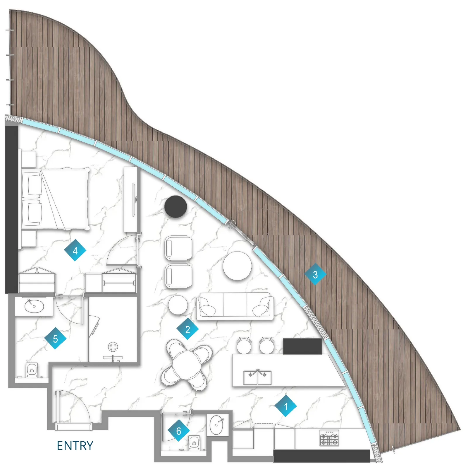 Aqua Arc 1 bed floor plan, 1,208 sqft