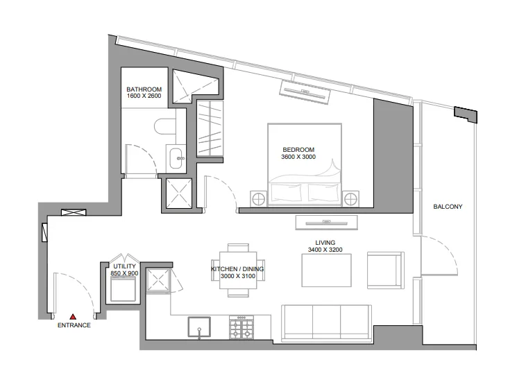 The Serene at Sobha Central 1 bed floor plan, 686 sqft