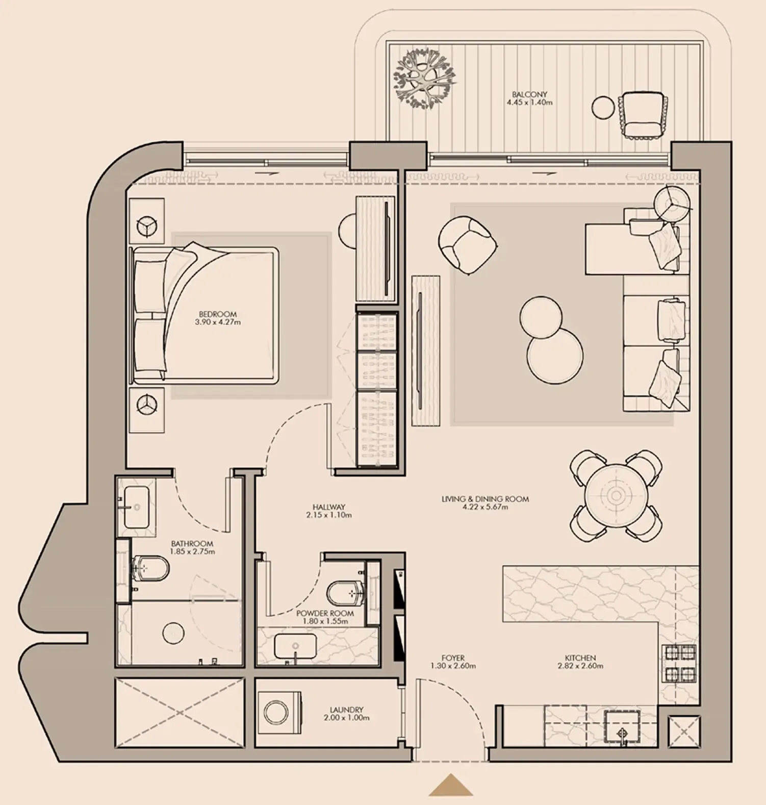 Nourelle 1 bed floor plan, 1,078 sqft
