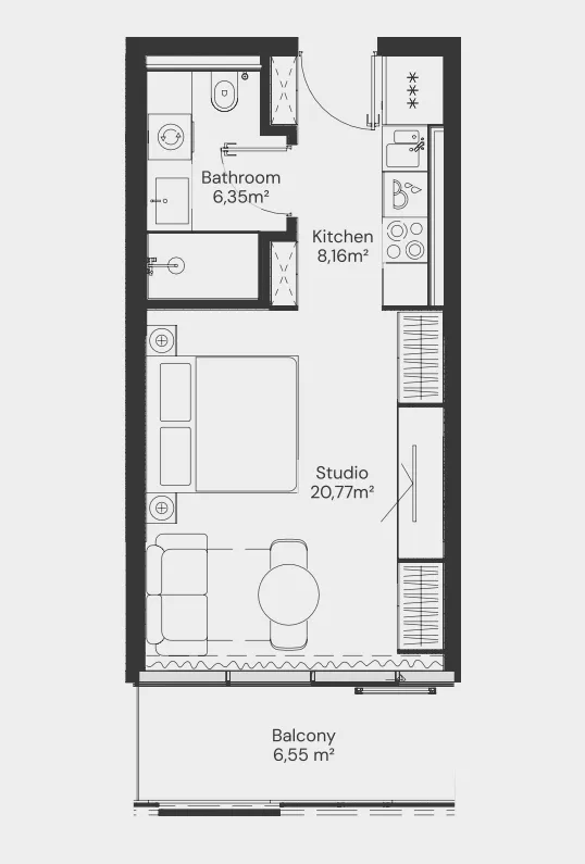 John Richmond District Studio floor plan, 448 sqft