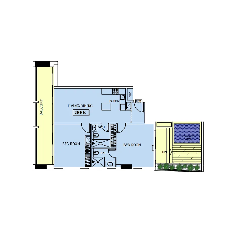 Azra Residence 2 bed floor plan, 1,394 sqft