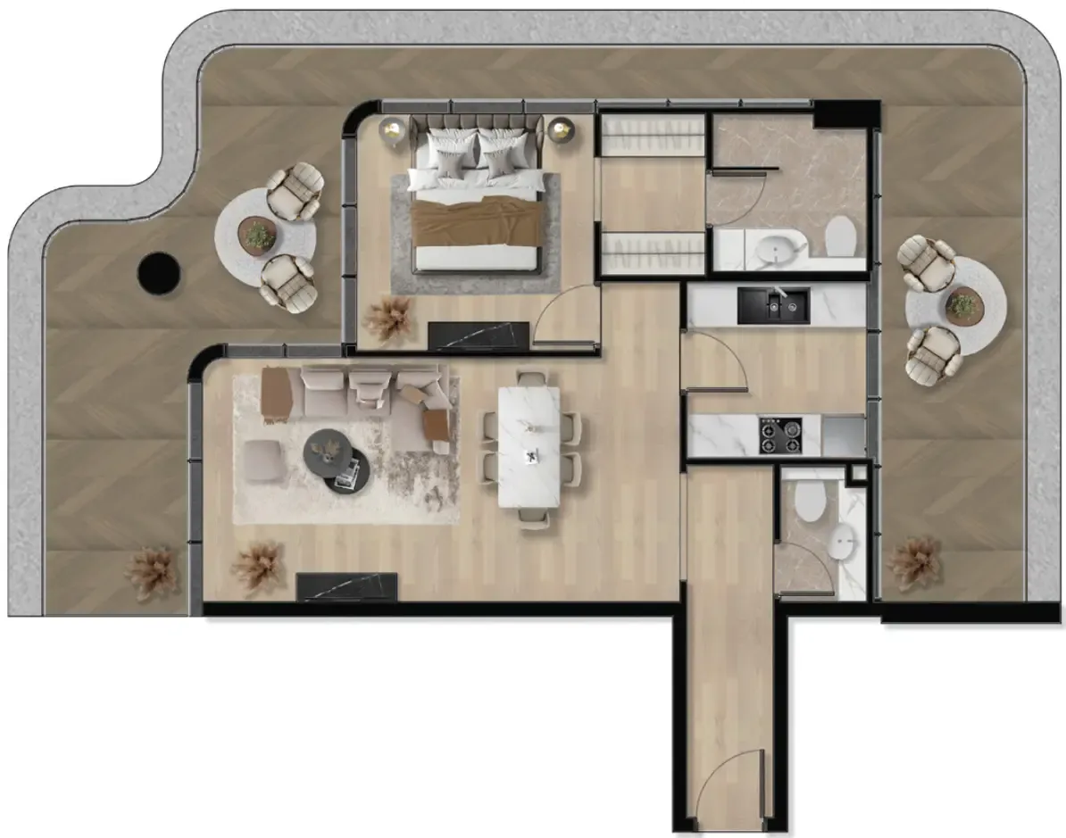 Orvessa Residences 1 bed floor plan, 1,123 sqft