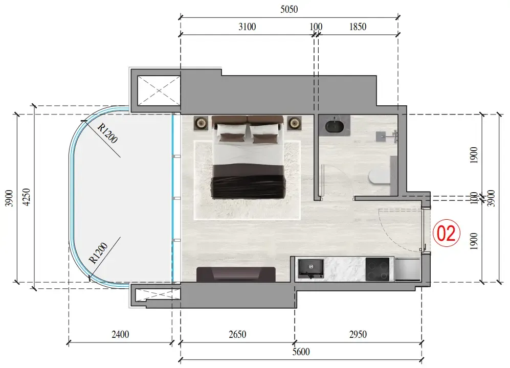 Ananda Residences Studio floor plan, 367 sqft