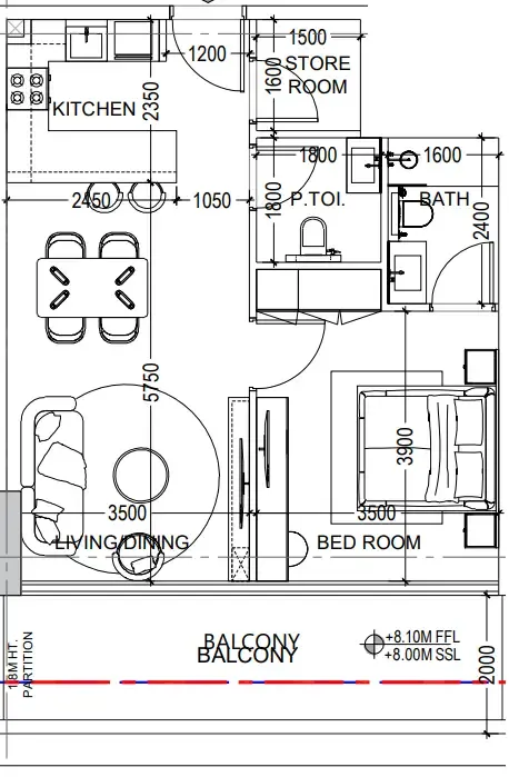 Al Haseen Residences 6 1 bed floor plan, 755 sqft