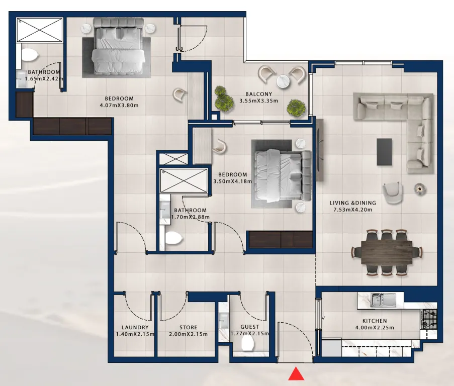 Asayel Avenue 2 bed floor plan, 1,470 sqft