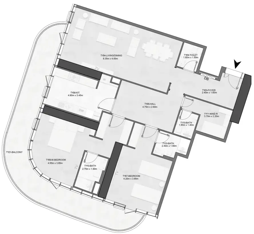 Joud Tower 2 bed floor plan, 2,118 – 2,120 sqft