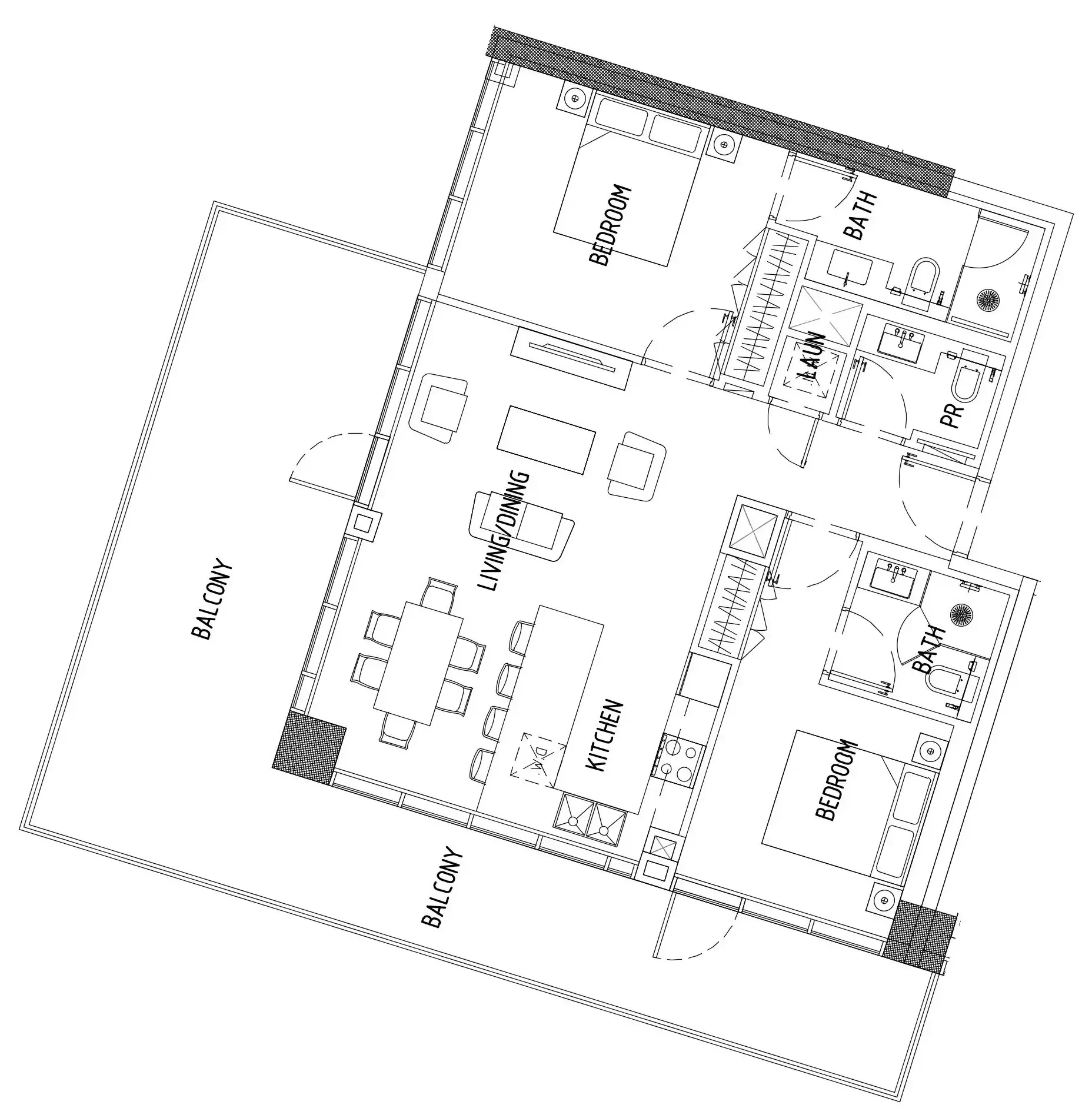 Damac District 2 bed floor plan, 1,368 sqft