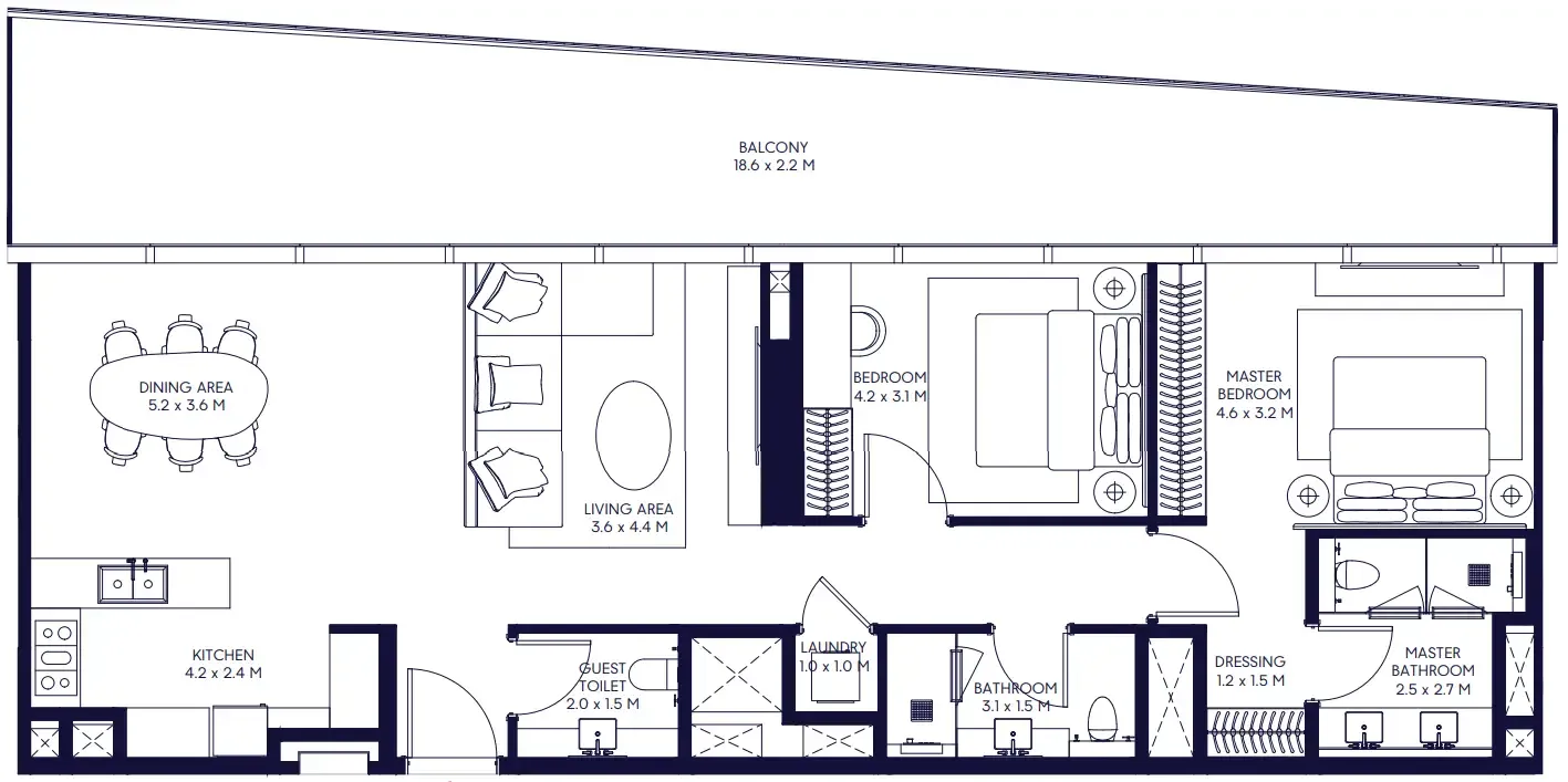 Inaura Hotels & Residences Downtown 2 bed floor plan, 1,685 sqft