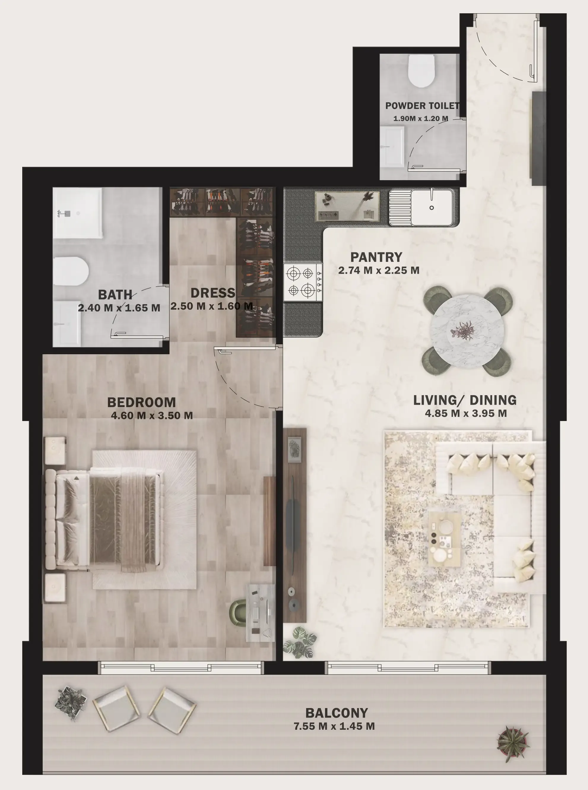 VOI Residence 1 bed floor plan, 817 sqft