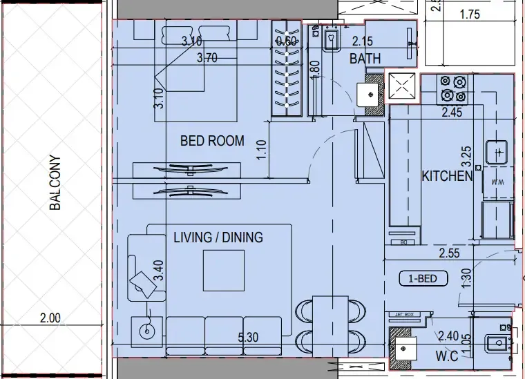 Binghatti Sky Terraces 1 bed floor plan, 751 sqft