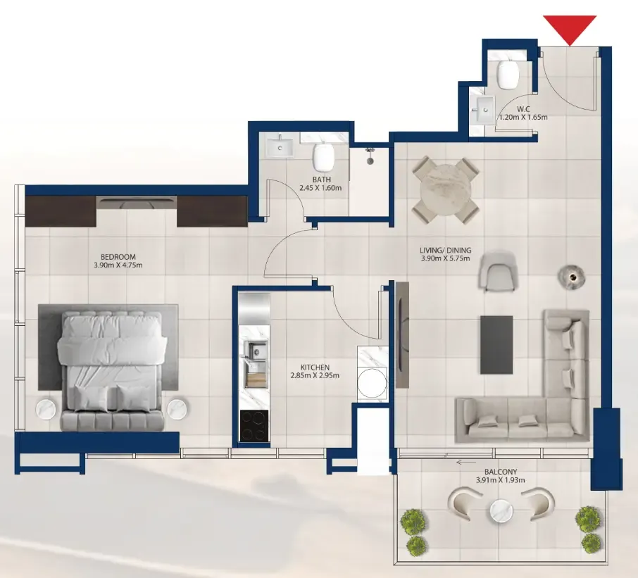 Al Vista 1 bed floor plan, 789 sqft