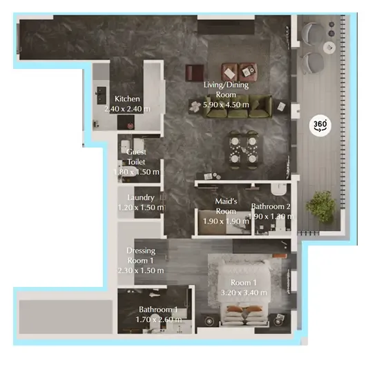 Bab Al Qasr Garden Residences 65 1 bed floor plan, 959 sqft
