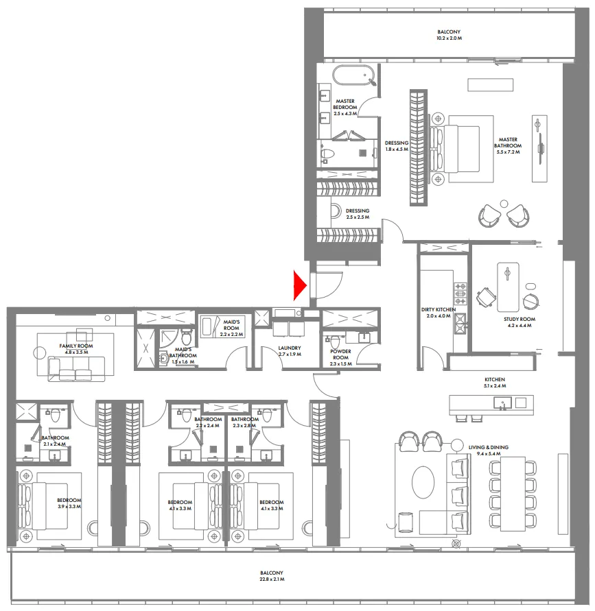 W The Residences by Arada 4 bed floor plan, 4,180 sqft