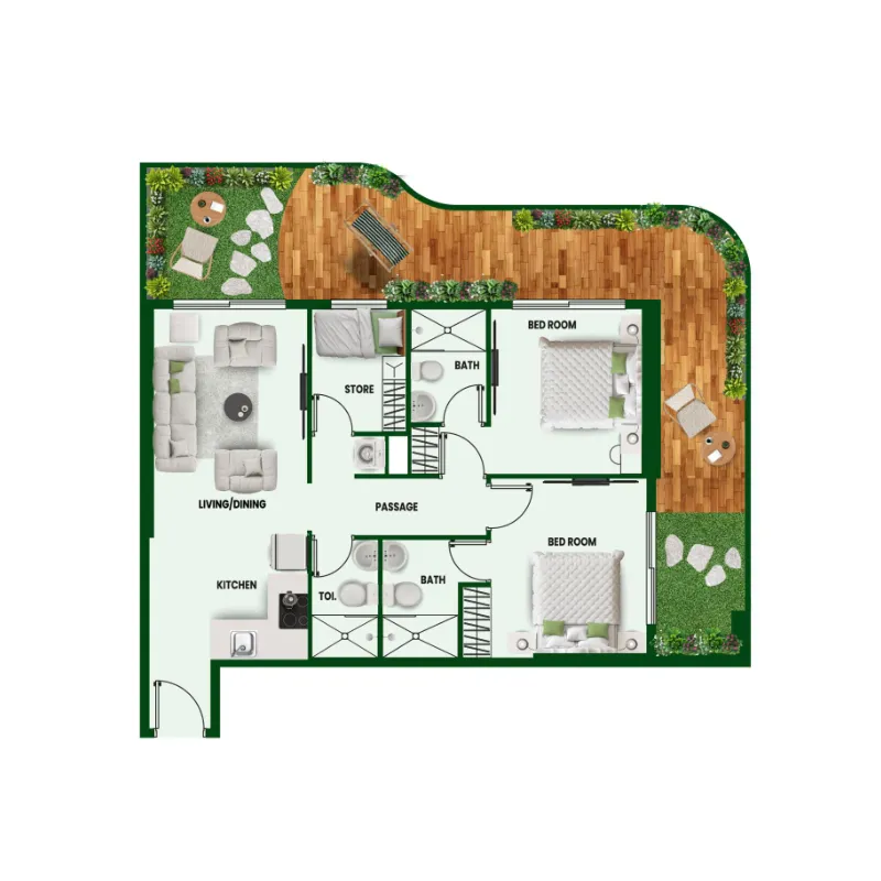 Vincitore Wellness Estate 2 bed floor plan, 1,387 – 1,396 sqft