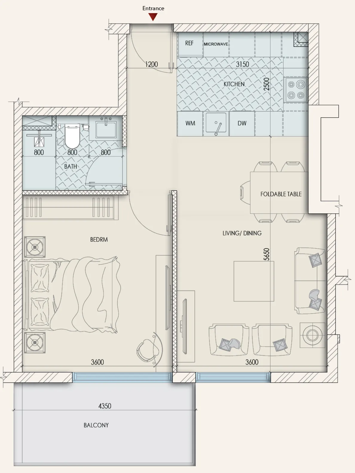 Enaya Residences 1 bed floor plan, 676 – 695 sqft