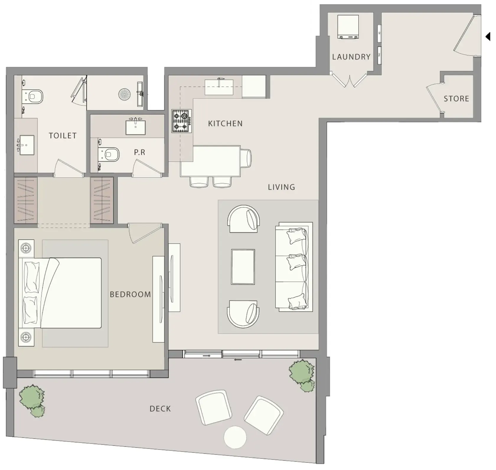 Uno-Luxe 1 bed floor plan, 933 sqft