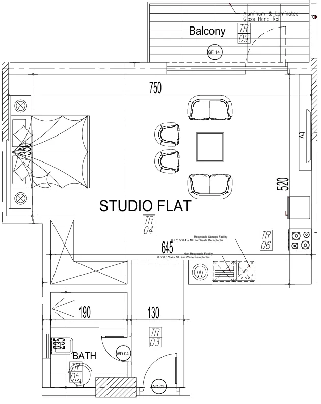 Paradise View II Studio floor plan, 602 – 626 sqft