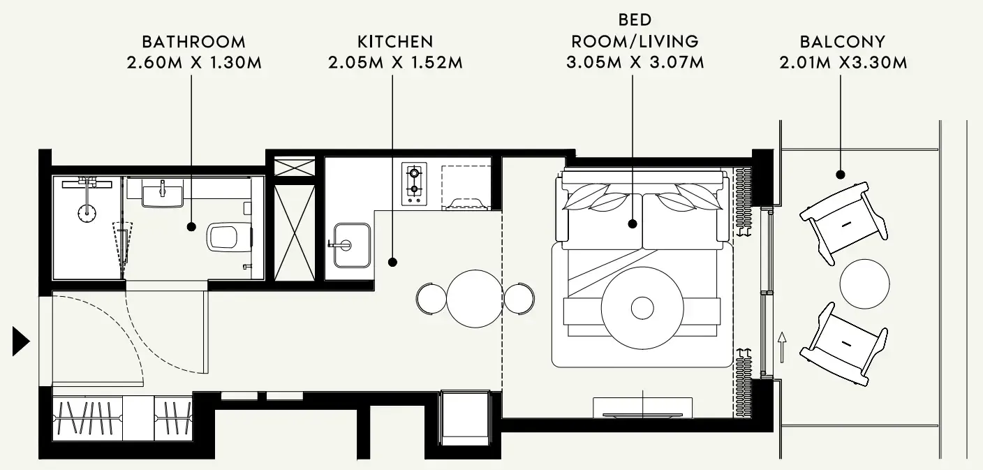 Azizi Venice Studio floor plan, 382 sqft