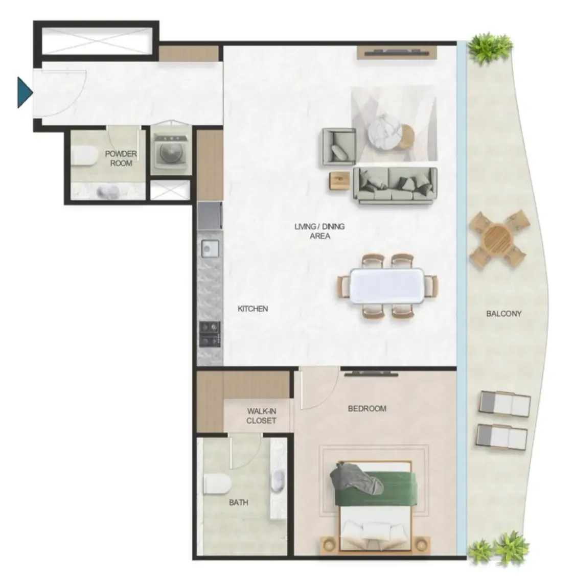 Oystra 1 bed floor plan, 1,048 sqft