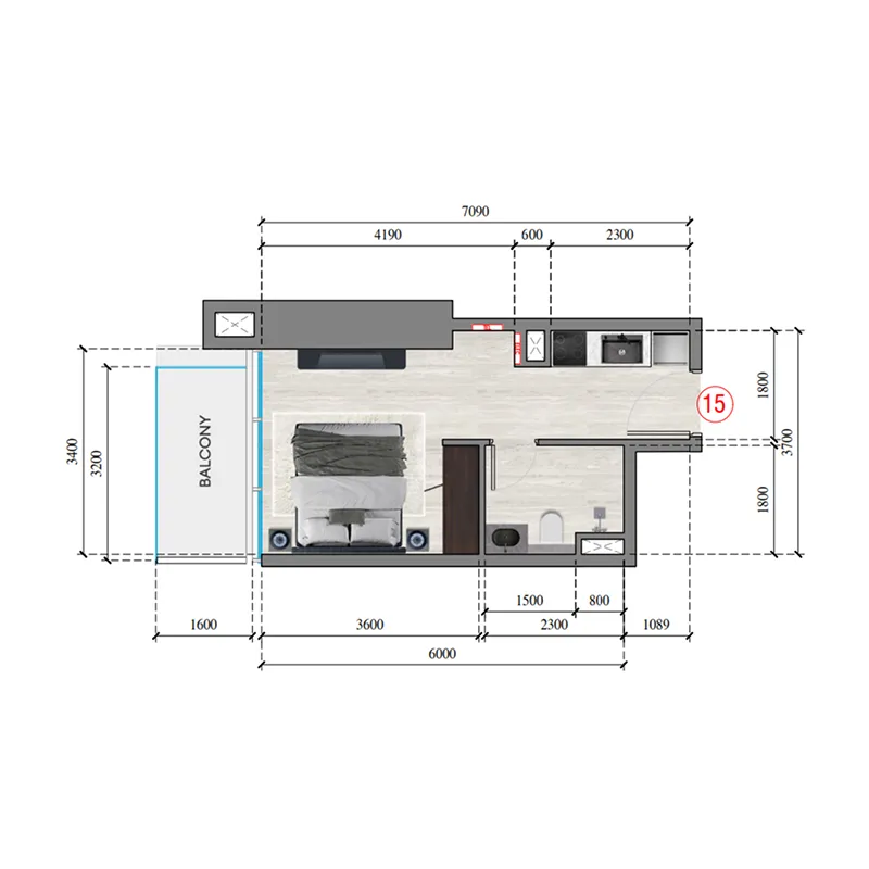 Auresta Tower Studio floor plan, 333 sqft