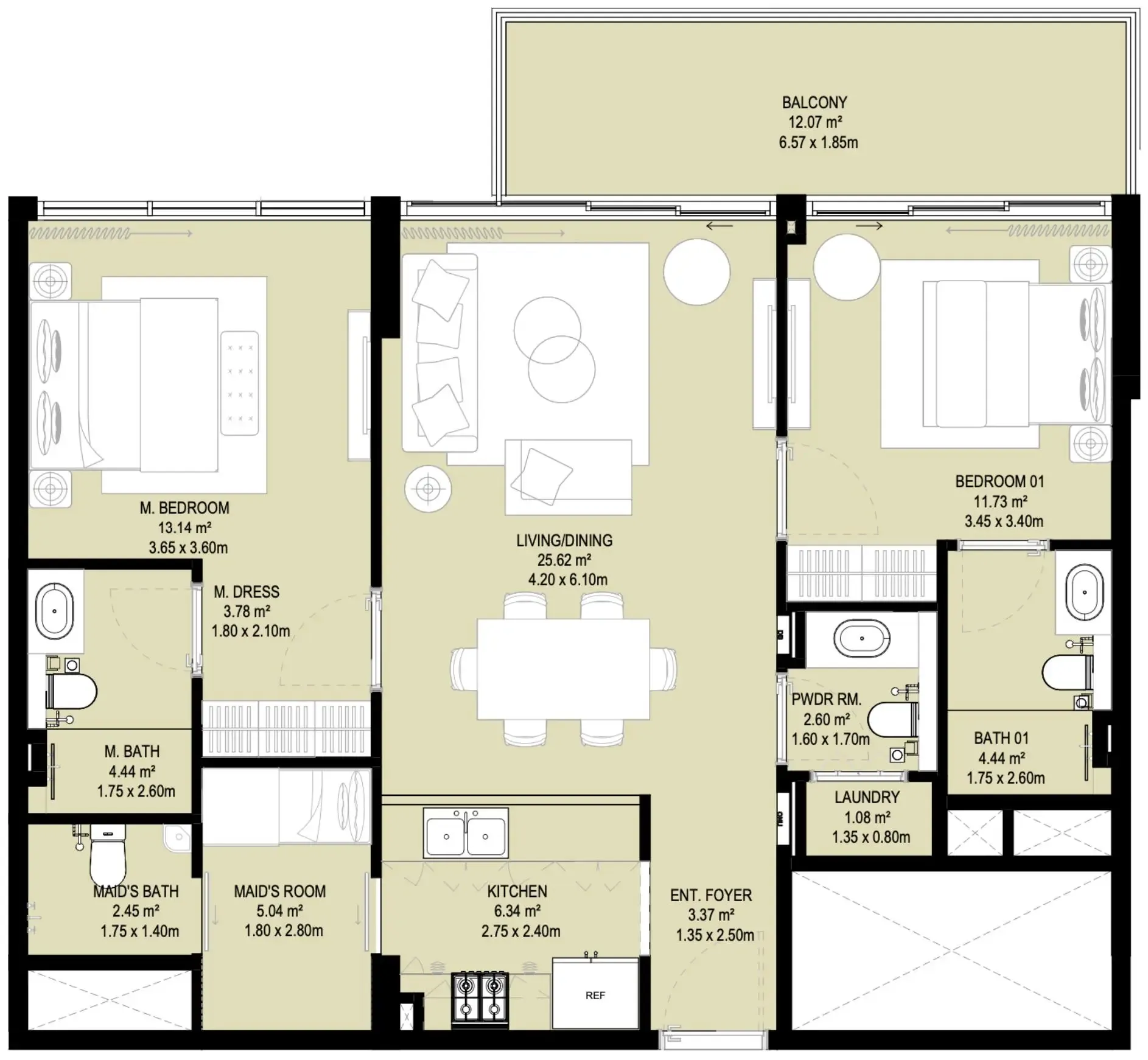 Aura Prestige 2 bed floor plan, 1,158 sqft