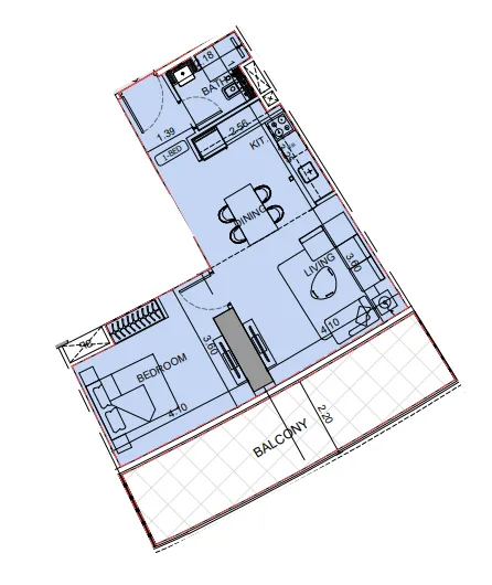 Binghatti Aquarise 1 bed floor plan, 789 sqft