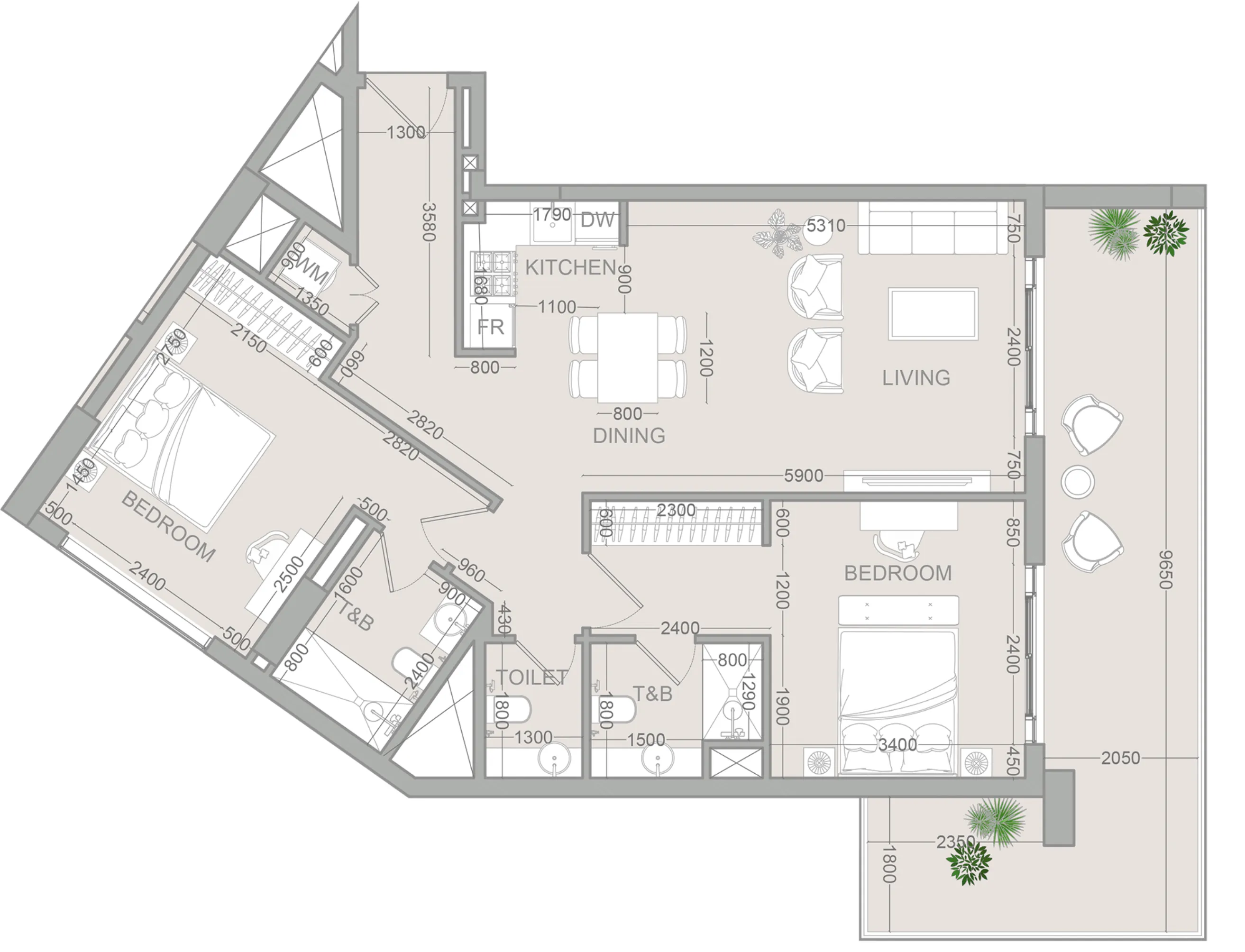 VERDAN1A 2 2 bed floor plan, 1,251 sqft