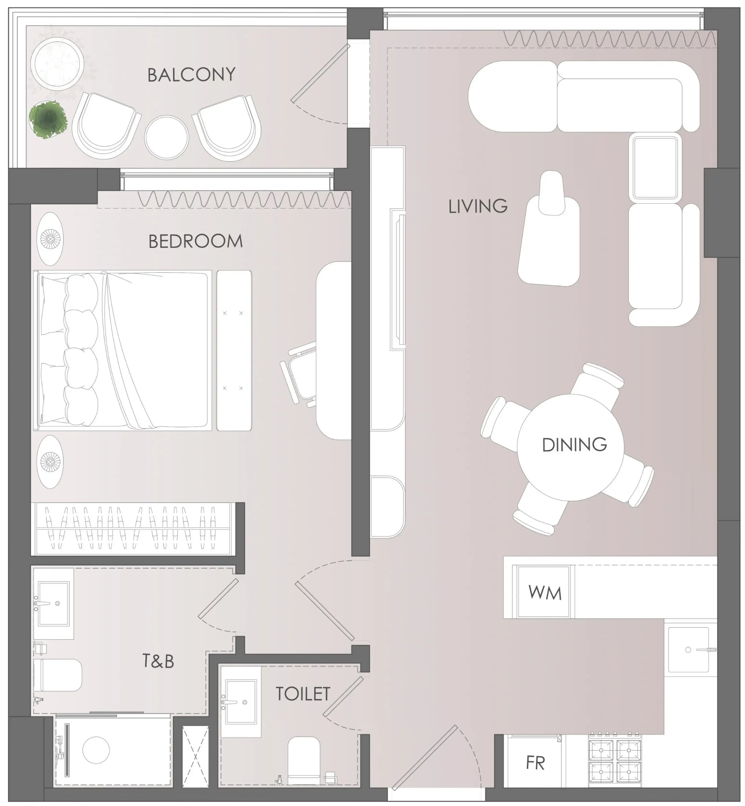 Cavara 42 1 bed floor plan, 1,152 sqft