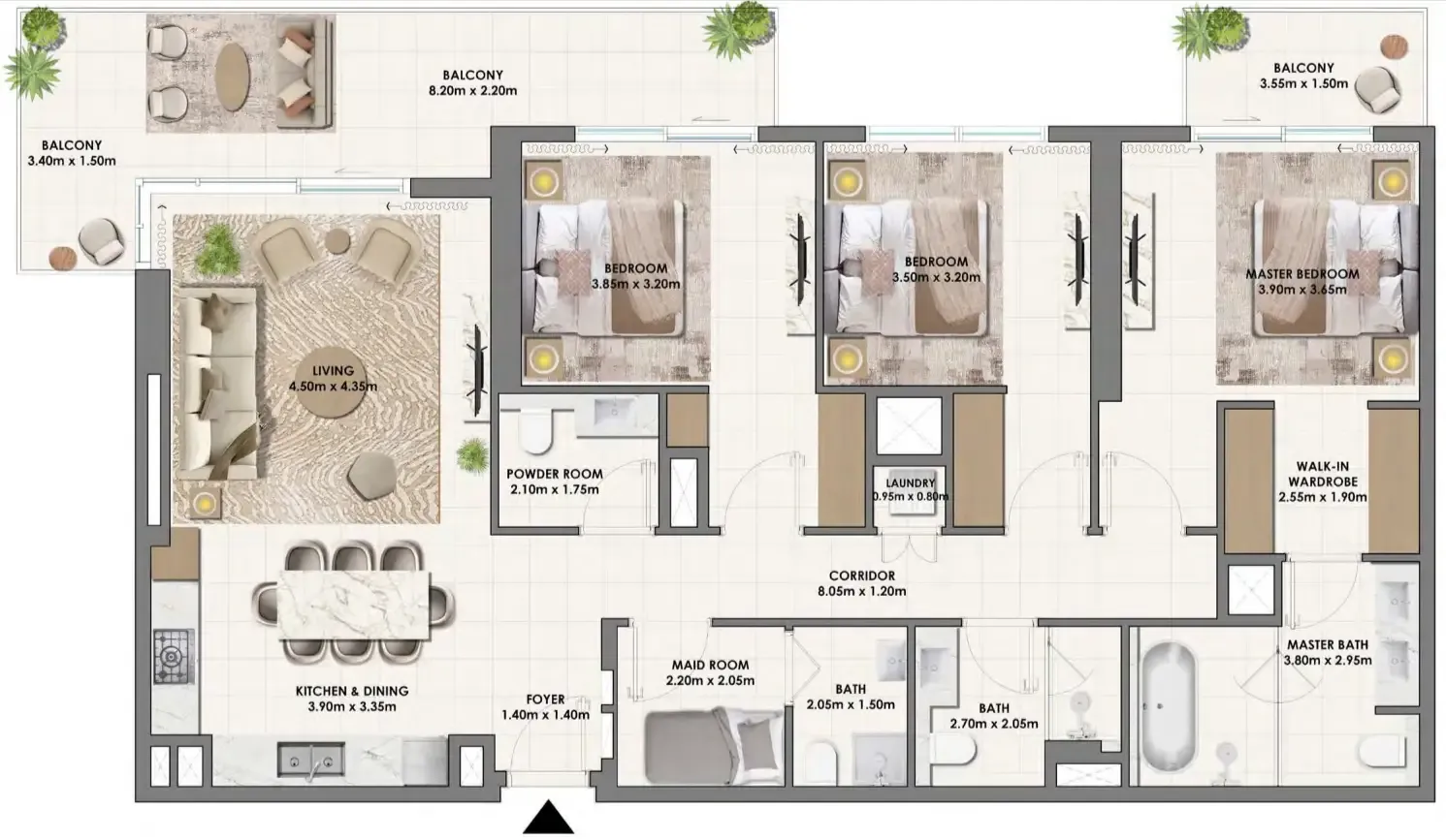 Parkwood Emaar 3 bed floor plan, 1,806 sqft