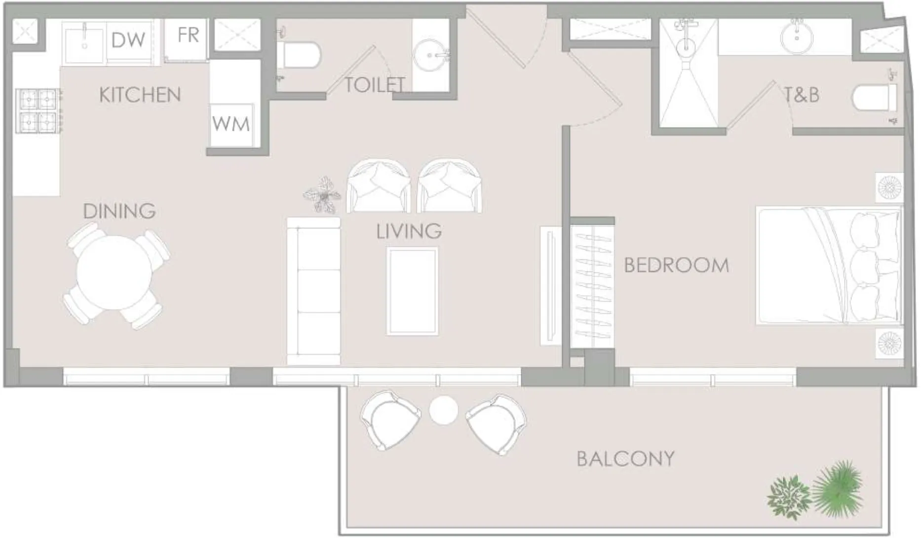 IR1DIAN Park 1 bed floor plan, 792 sqft