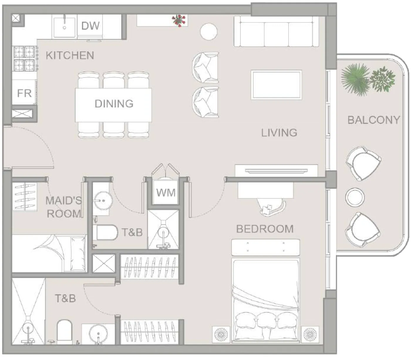 TETR1S Tower 1 bed floor plan, 779 sqft